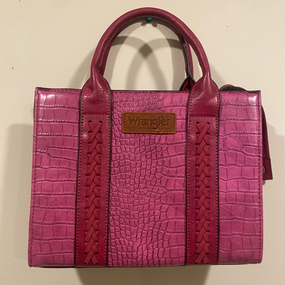 Wrangler Pink Croc-Patterned Satchel